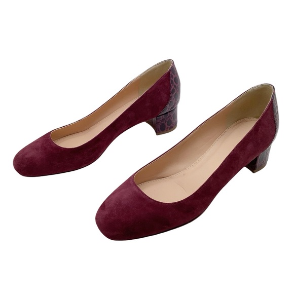 🆕{J.Crew}Suede Leather Pumps with Stamped Leather Croc Heel - Picture 3 of 9